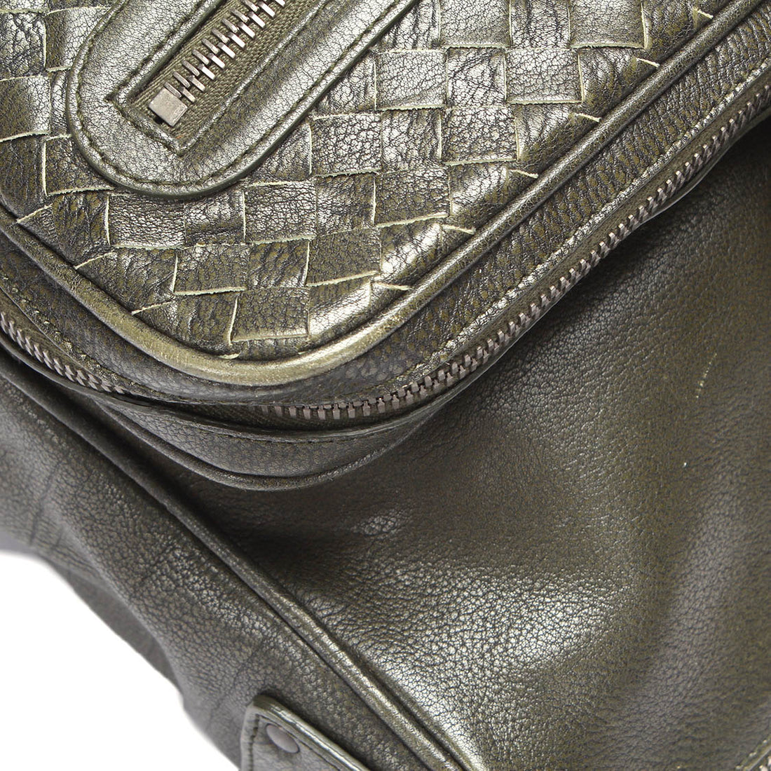 Intrecciato-Trimmed Leather Shoulder Bag