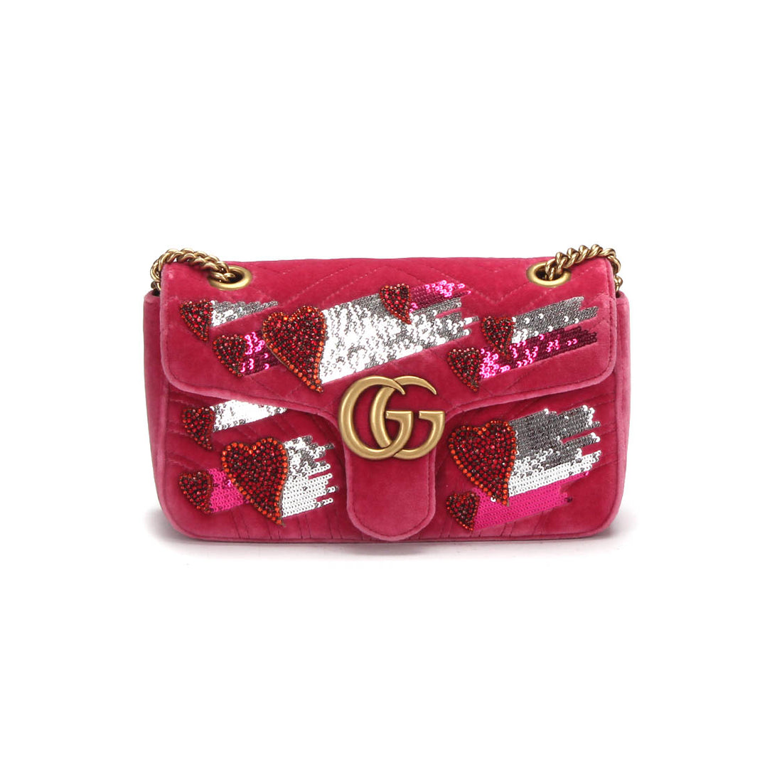 Small GG Marmont Sequin Heart Shoulder Bag 443497