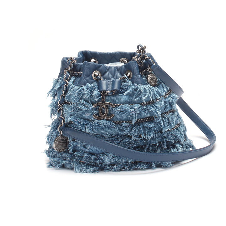 Denim Fringe Bucket Bag