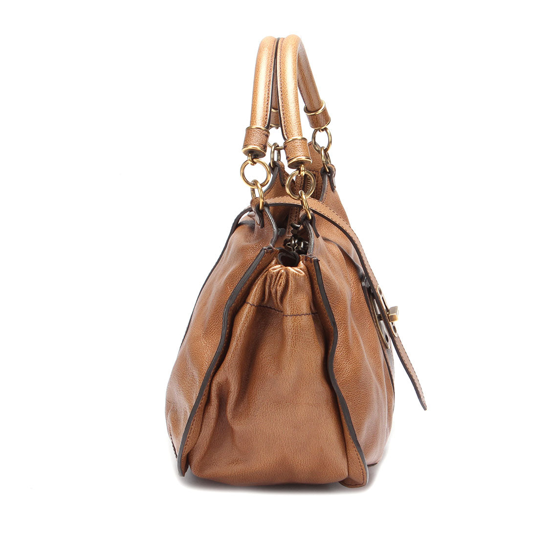 Turn Lock Leather Handbag