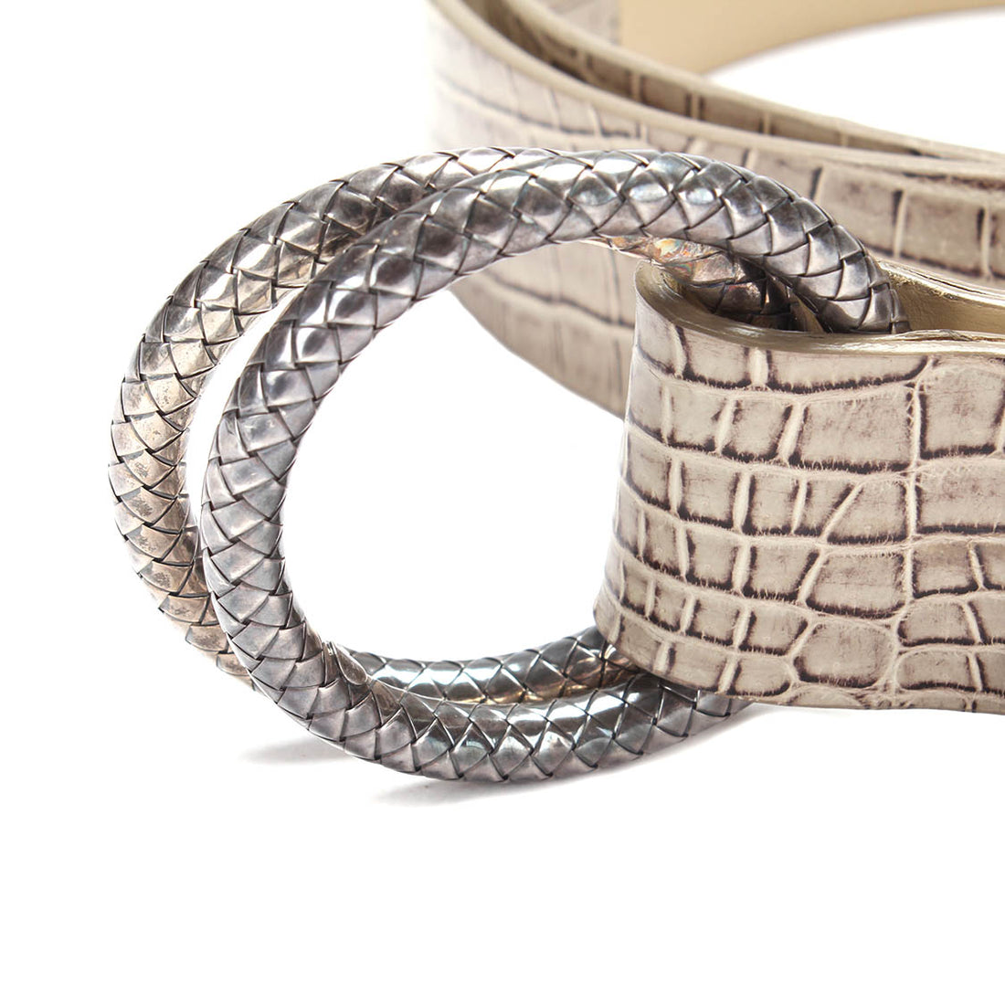 Croc Embossed Leather Wide Belt