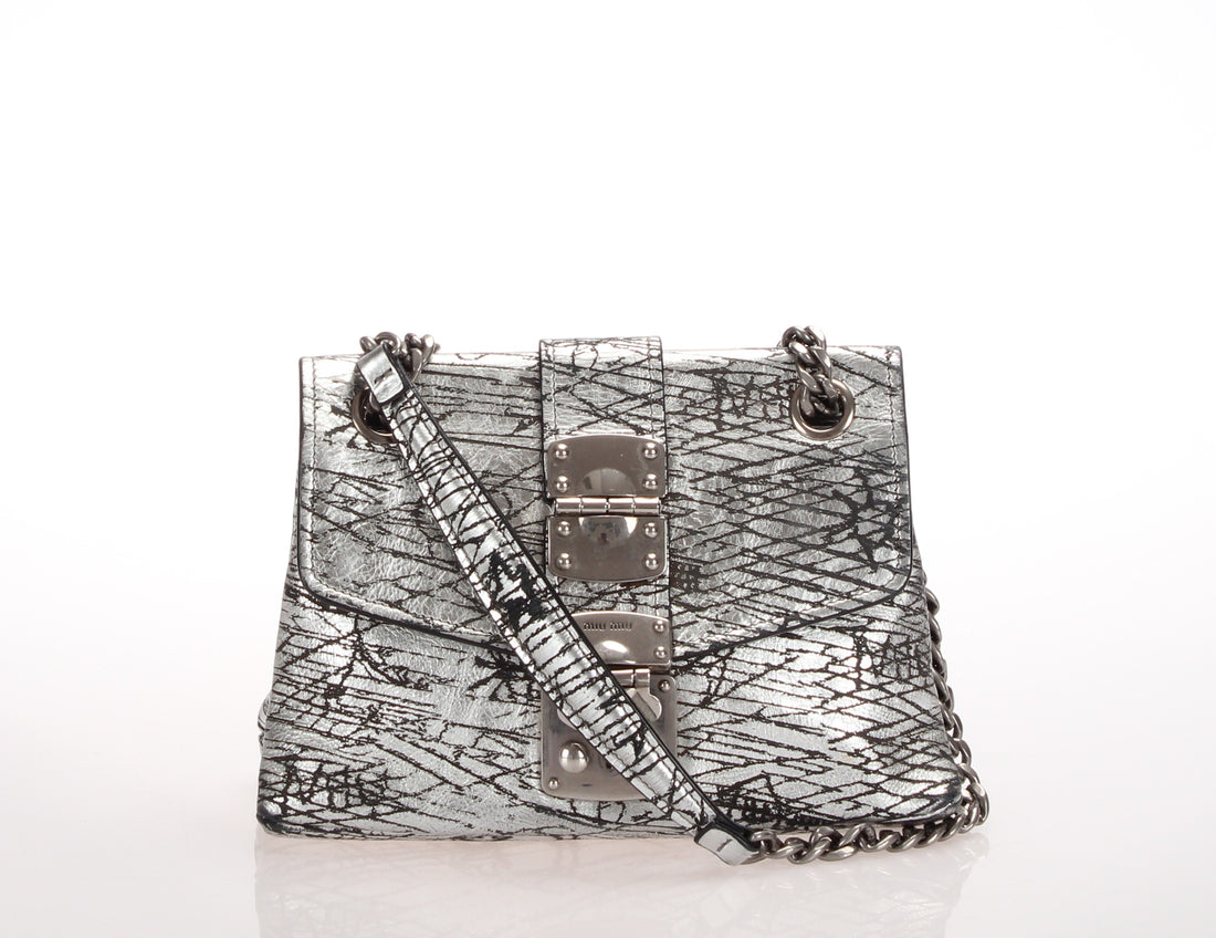 Metallic Leather Chain Shoulder Bag