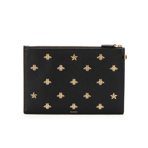 Leather Bees & Stars Print Large Clutch 495066
