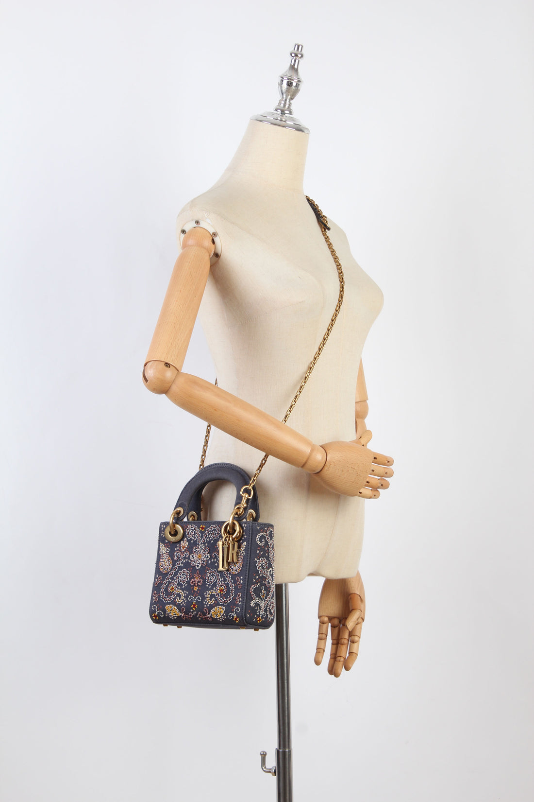 Cruise 2018 Mini Embroidered Denim Lady Dior Bag with Chain