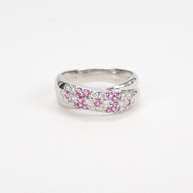 [LuxUness]  Ponte Vecchio Silver Women's Ring, Design in K18 White Gold with Diamond and Pink Sapphire, Size 10 in Good condition