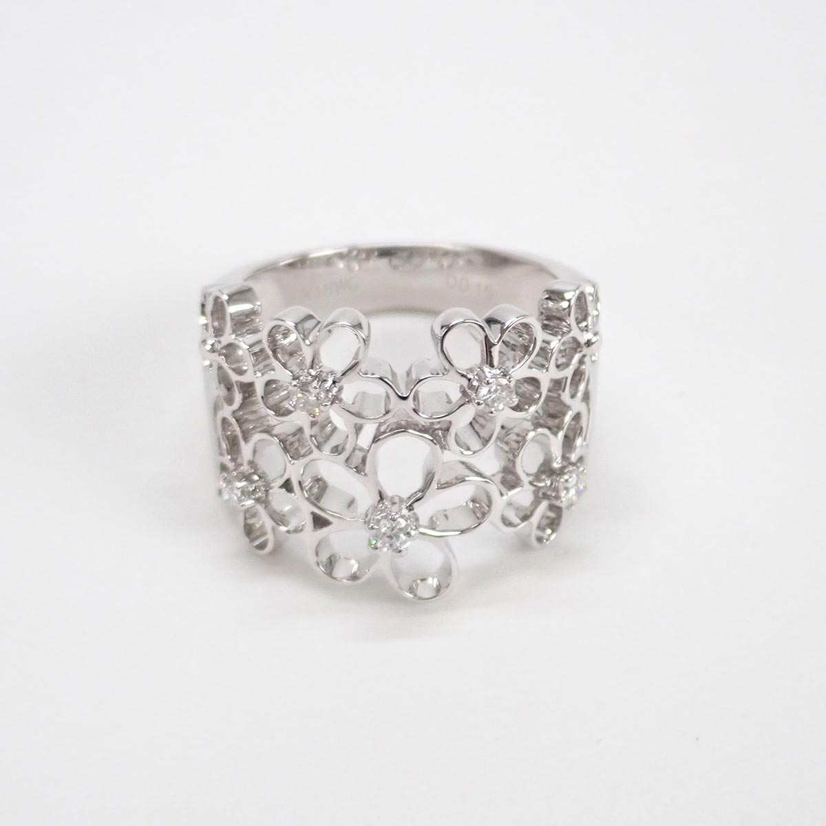 Floral Motif WG D0.15ct, Gauge 12 Ring - K18 White Gold with Diamond, 12 Silver For Women【Pre-Owned】