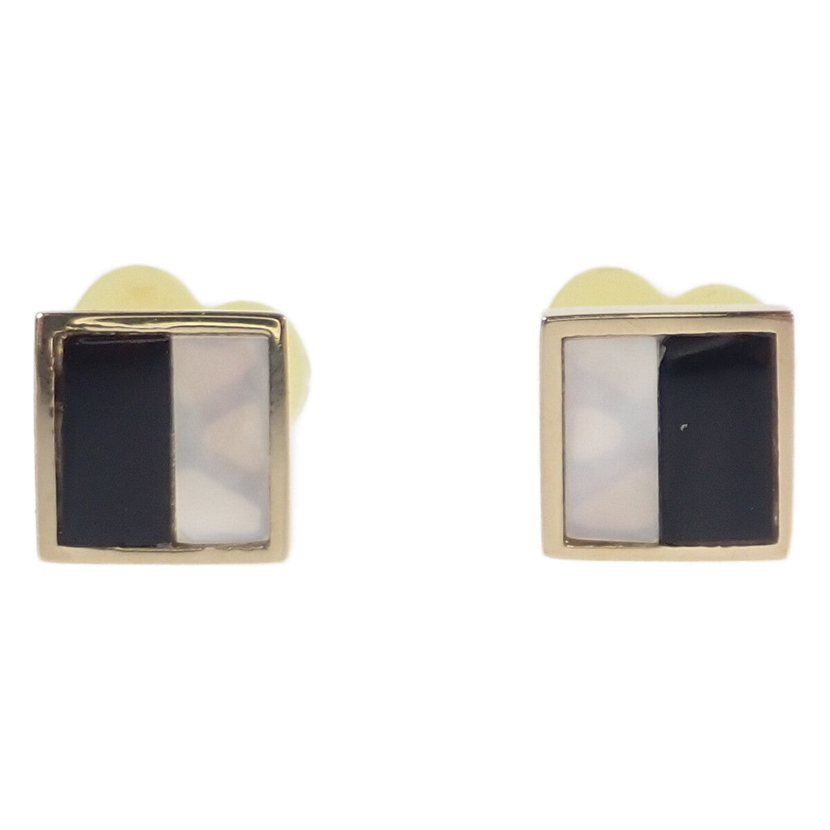 LuxUness  K18 Yellow Gold, Square Design, Onyx Shell Black Earrings for Women  in Excellent condition