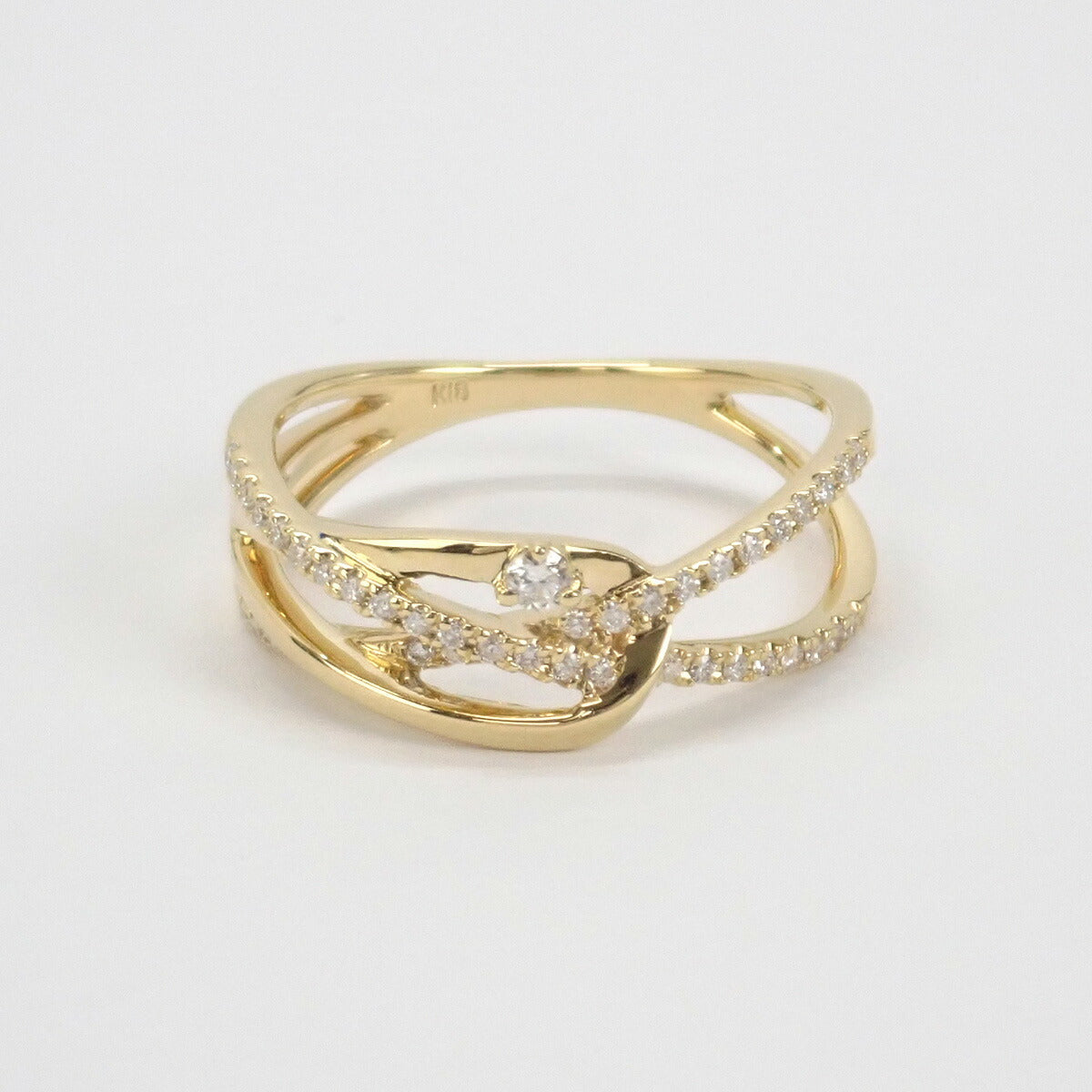 K18YG Diamond Ring, Size 14.5, Yellow Gold Finish, Ladies (Pre-owned)