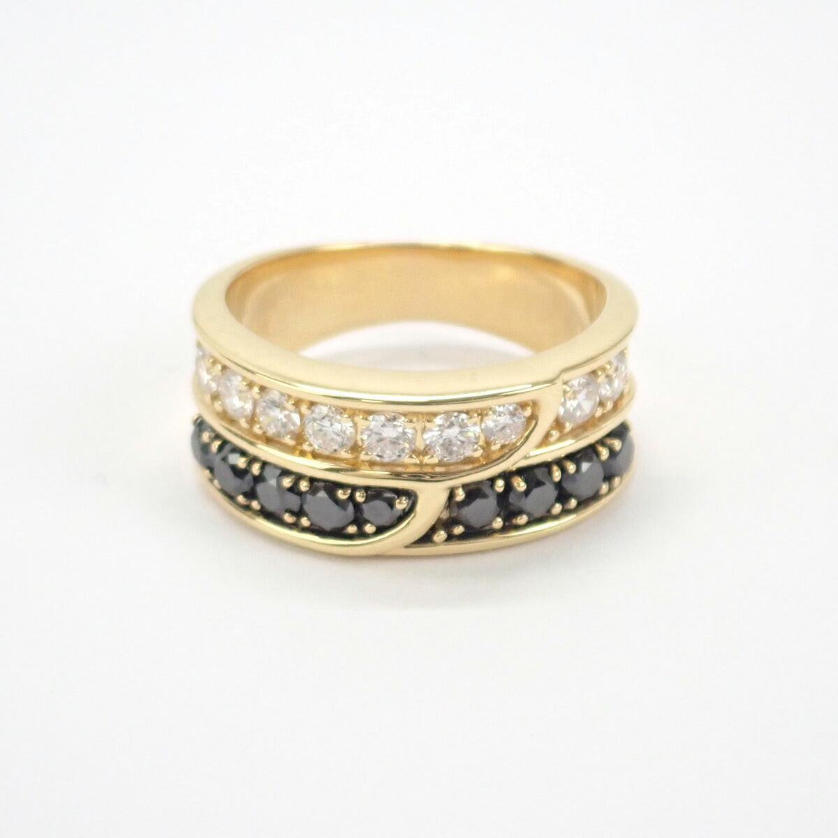 K18YG Diamond Ring with Black Diamond 0.49ct & Diamond 0.71ct, Size 11, Yellow Gold, Ladies (Pre-owned)