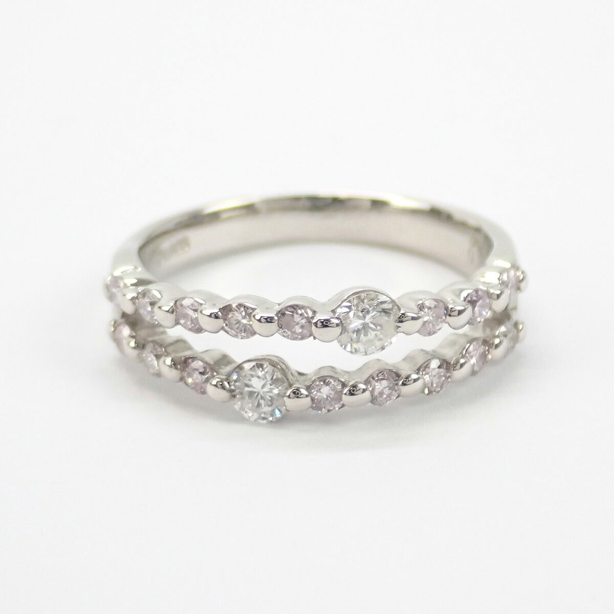 Platinum 900 Diamond Ring, Diamonds 0.36/0.20ct, Size 11, Silver Finish, Ladies (Pre-owned)