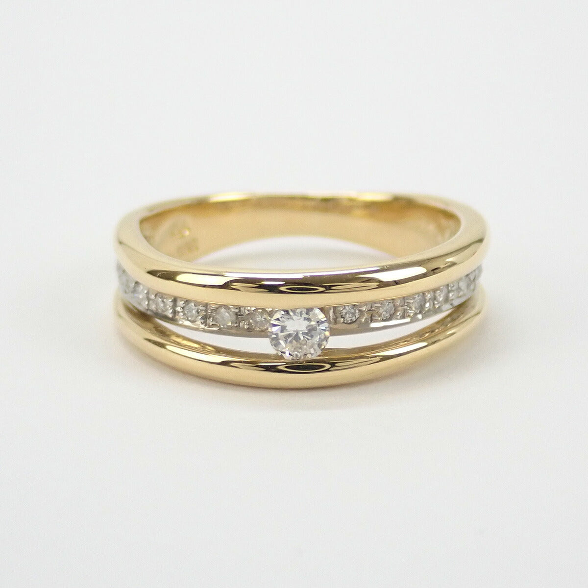 K18YG & Pt900 Designer Diamond Ring 0.20ct, Yellow Gold and Size 8.5, Ladies (Pre-owned)