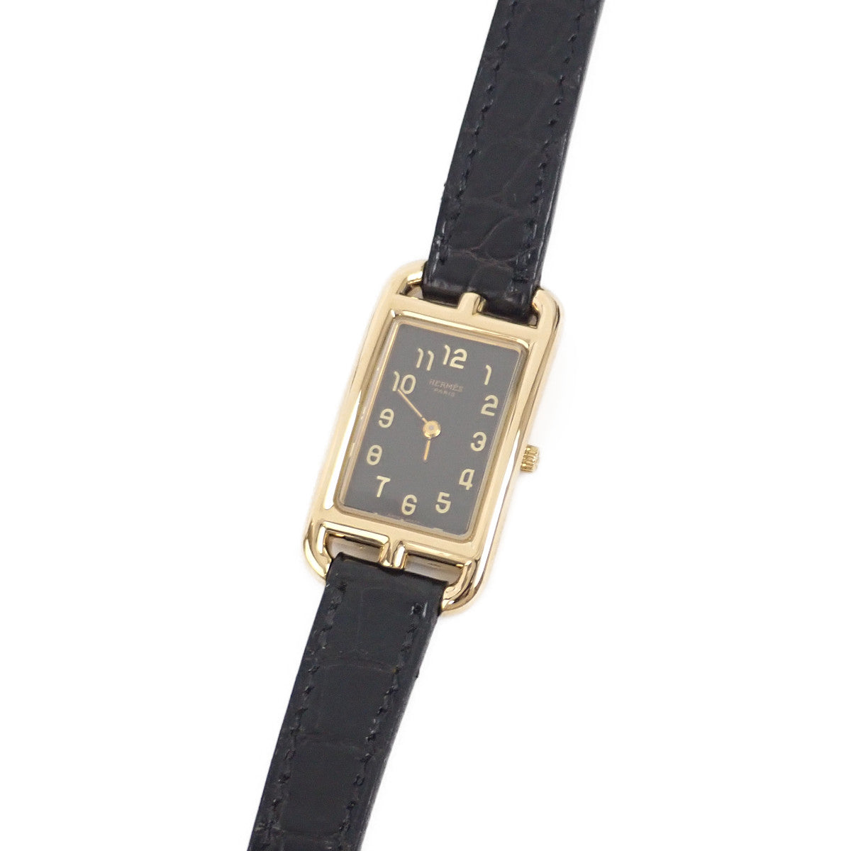 HERMES Nantucket Polosus Women's Wristwatch NA1.285, Black Dial, 18K Yellow Gold/Leather, HERMES Used NA1.285