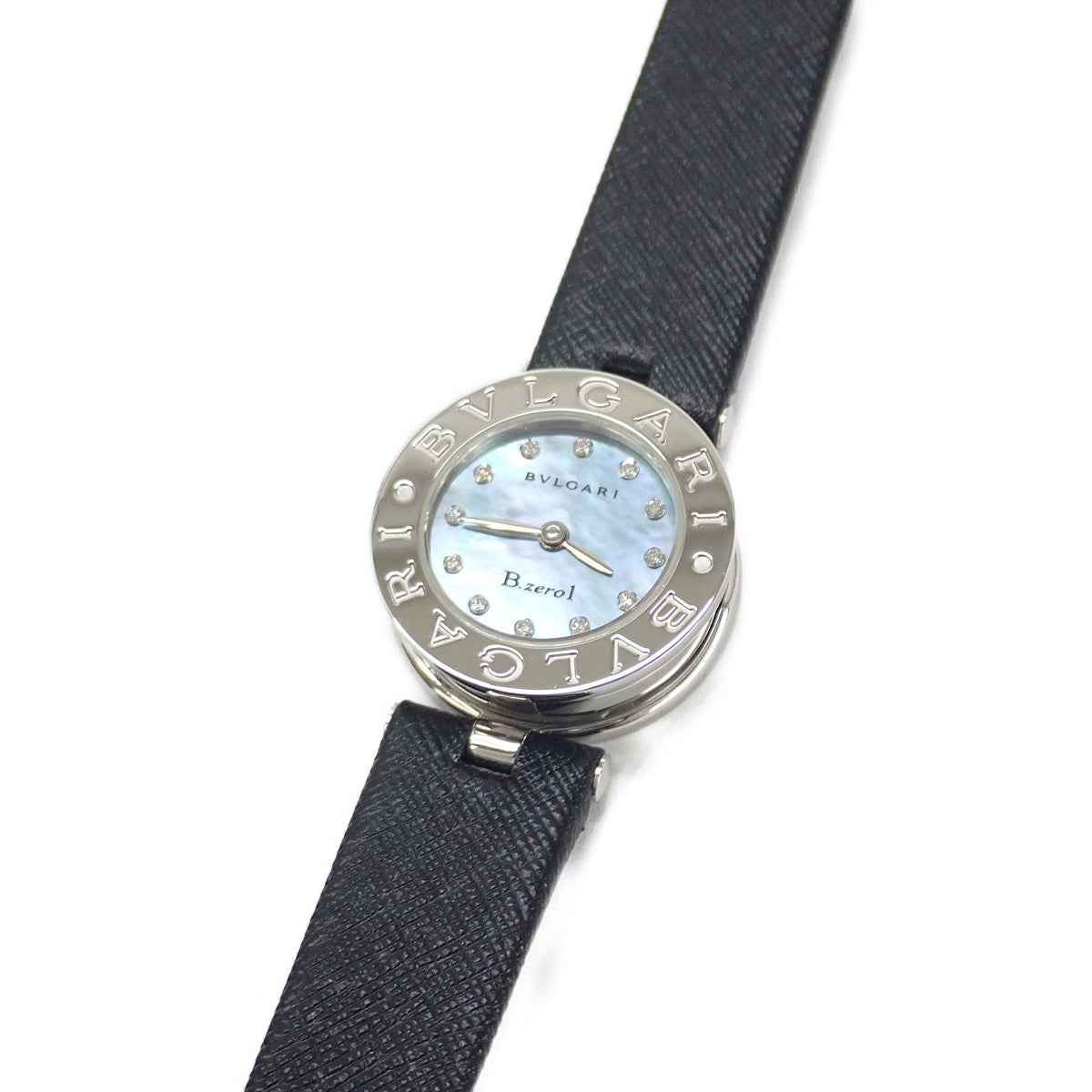 Bulgari Women's B-zero1 Watch BZ22S with Blue Shell Dial and 12P Diamond, Black Leather Strap (Pre-owned) BZ22BSL/12