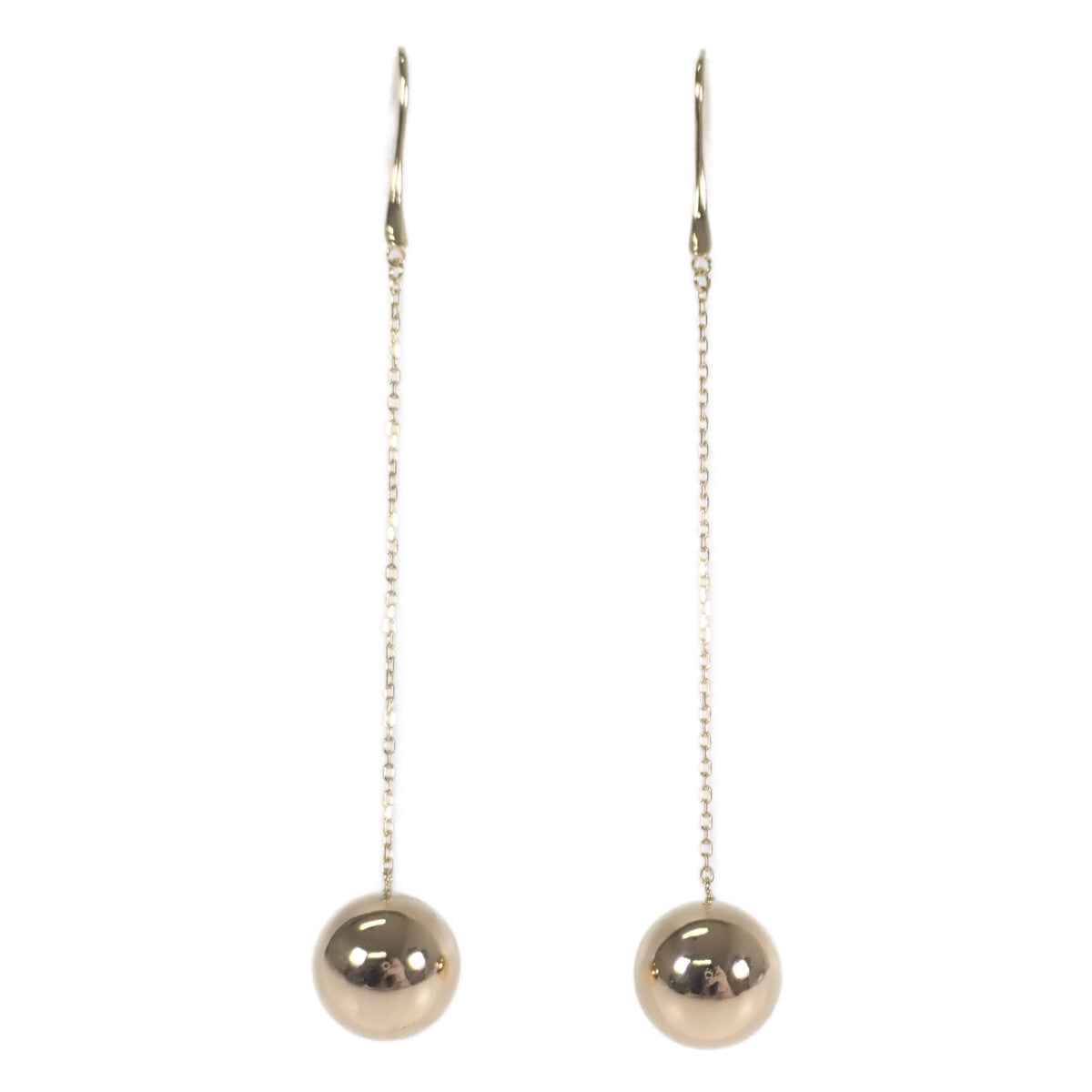 Ladies' K18YG Long Ball Design Gold Earrings – Used