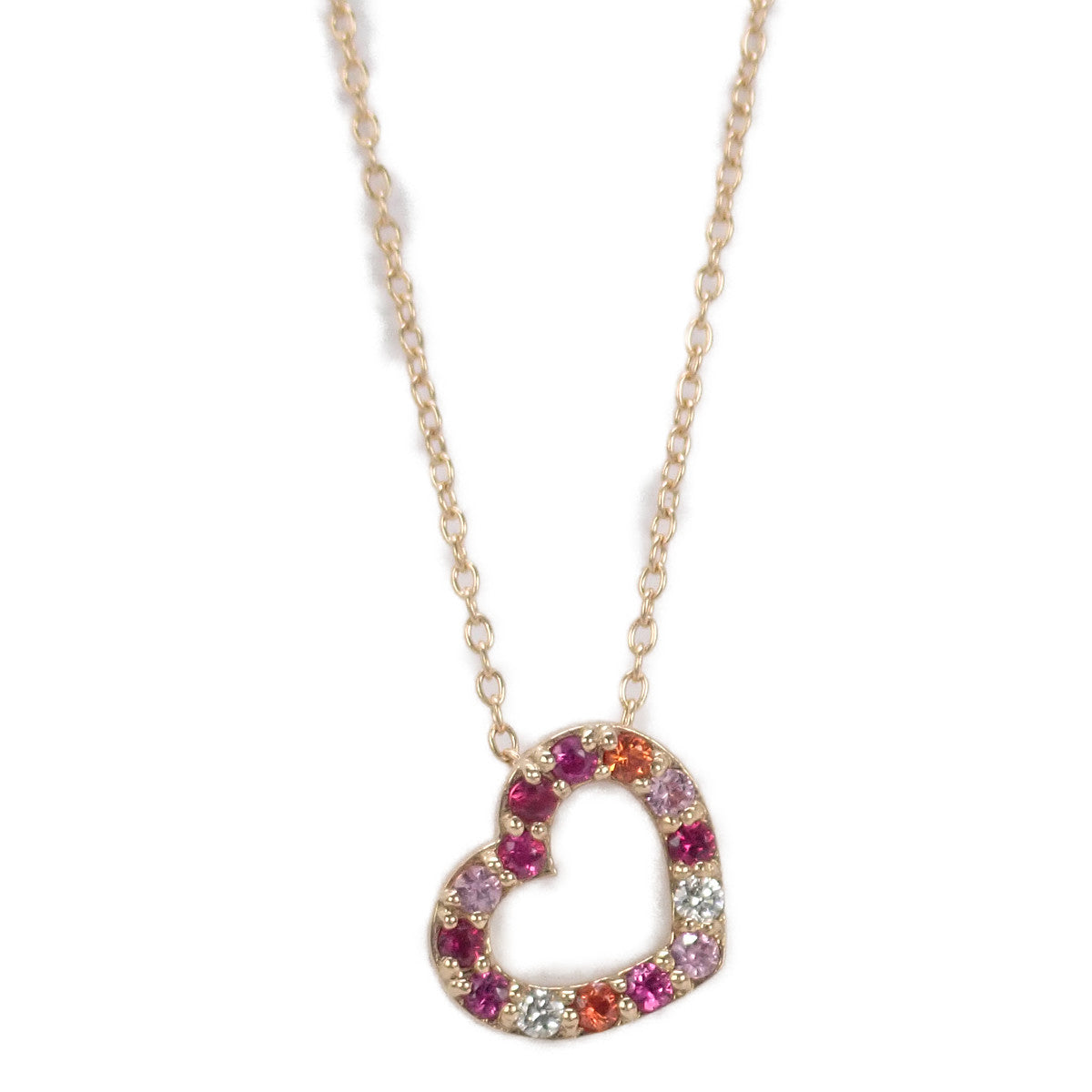 [LuxUness]  Ponte Vecchio Emozione Pompermo Heart Motif Necklace with Diamond 0.02ct, Ruby 0.03ct, Sapphire 0.09ct in K18 Pink Gold for Women (Used) in Excellent condition