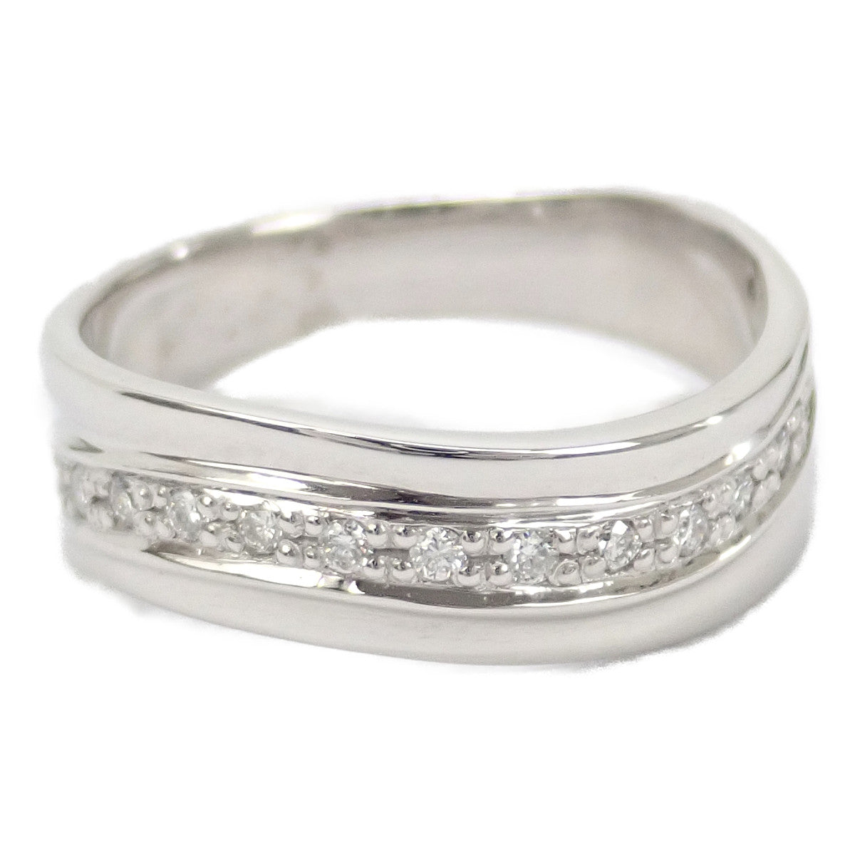 [LuxUness]  Ladies' K18WG Ring with Diamond (0.12ct) in Silver – Size Approx 9 – Used  in Excellent condition
