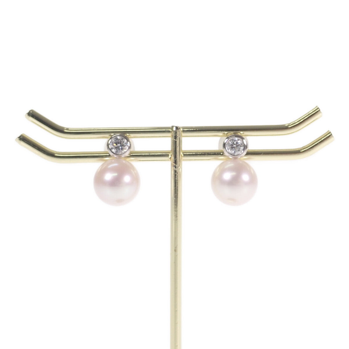 LuxUness  Designer Akoya Pearl and Diamond 0.1ct Earrings in Pt900 Platinum for Ladies - Gold in
