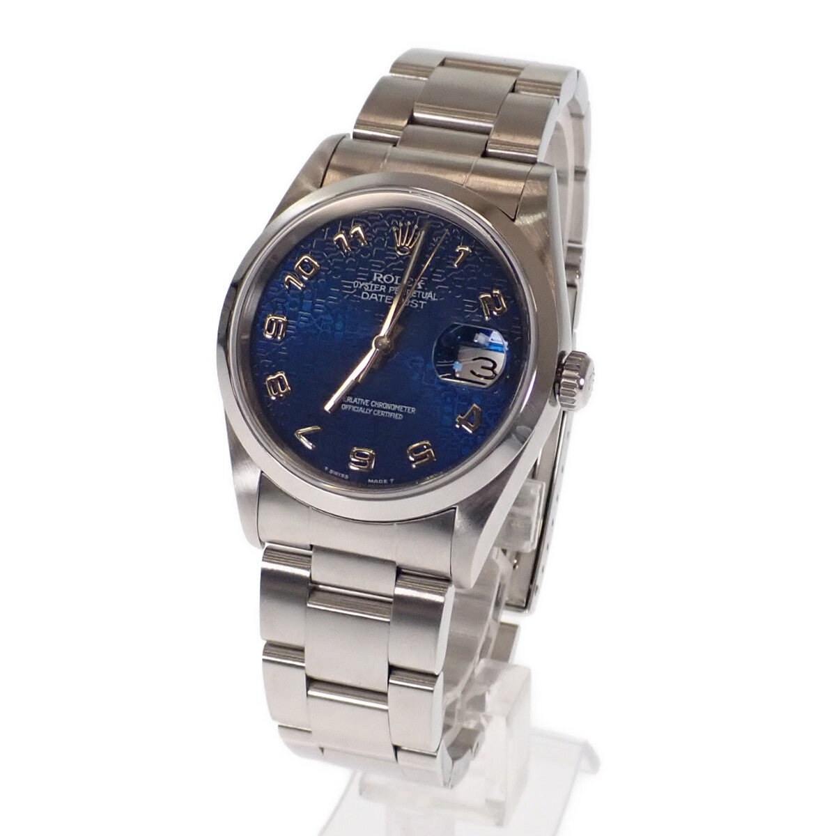 ROLEX Datejust Men's Stainless Steel Wristwatch with Blue Dial - Used 16200.0