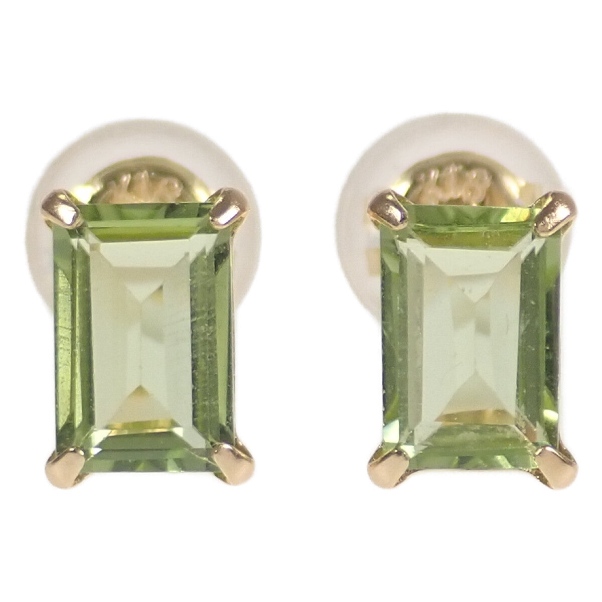K18 Yellow Gold & Peridot Square Design Earrings, Green for Women - New & Unused