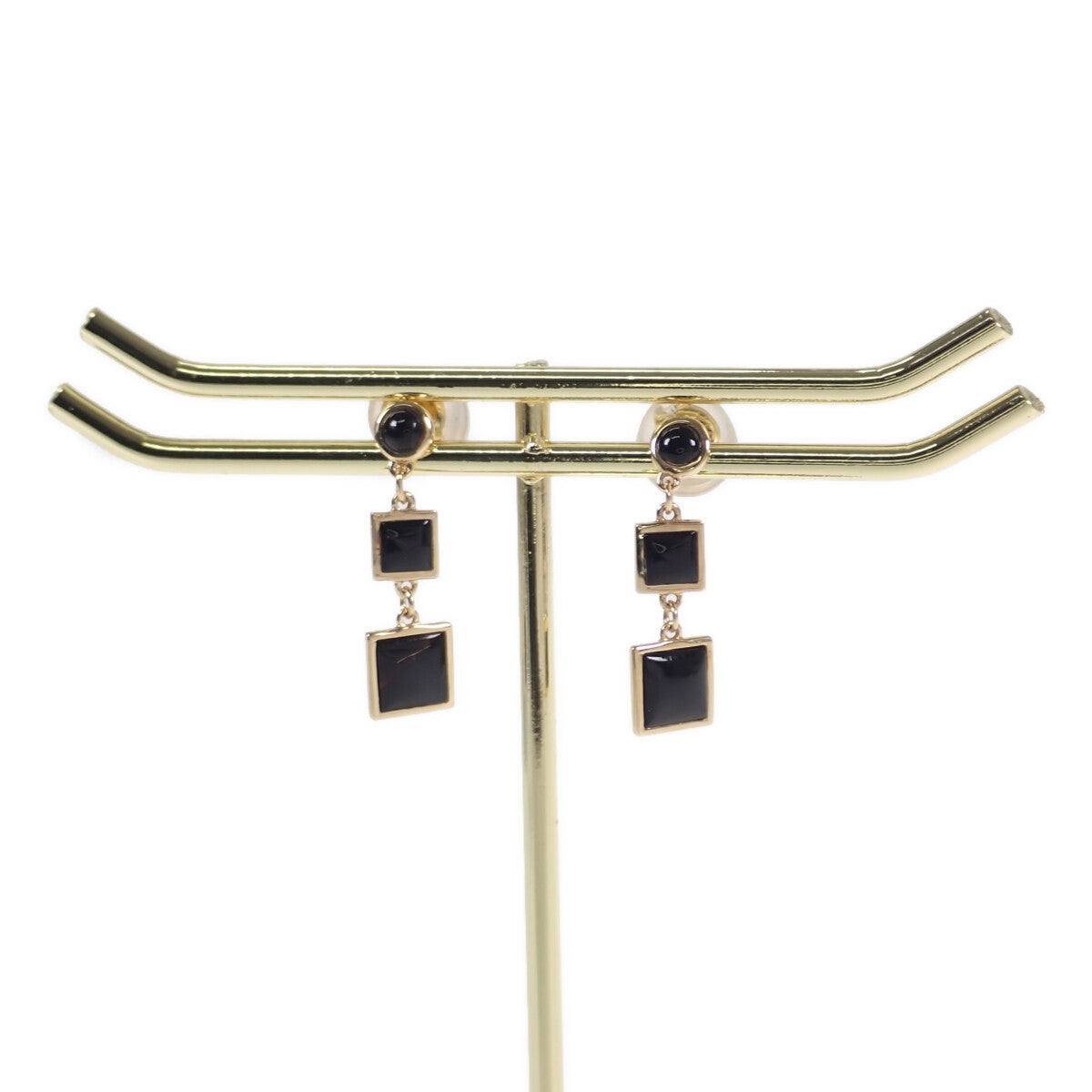 K18 Yellow Gold & Onyx Square Design Earrings for Women - New & Unused