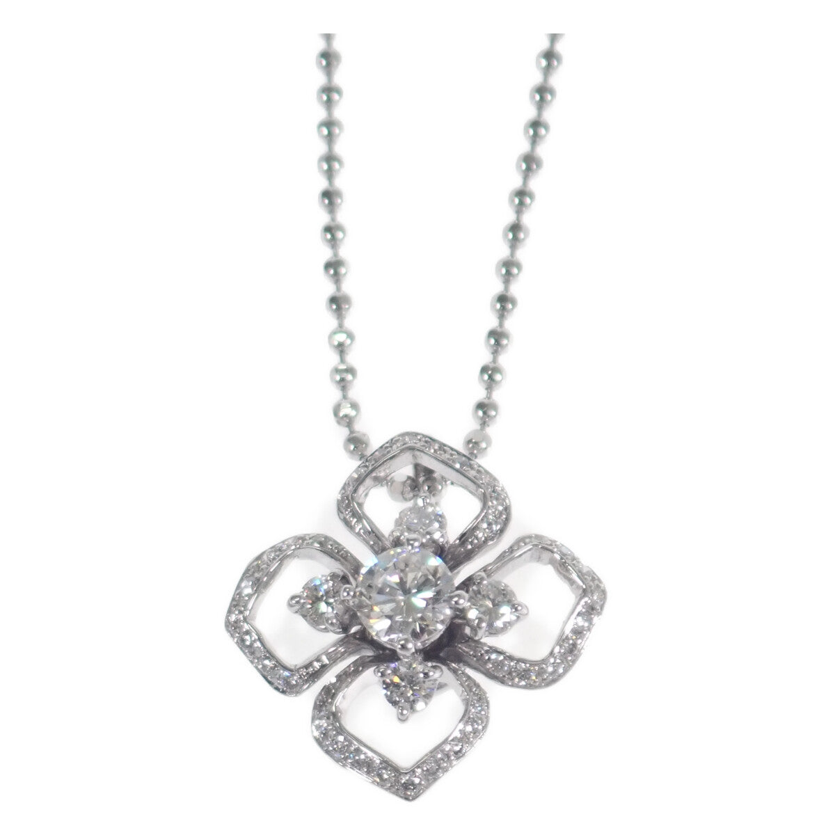 K18 White Gold Flower Design Necklace with 0.23ct Diamond for Women