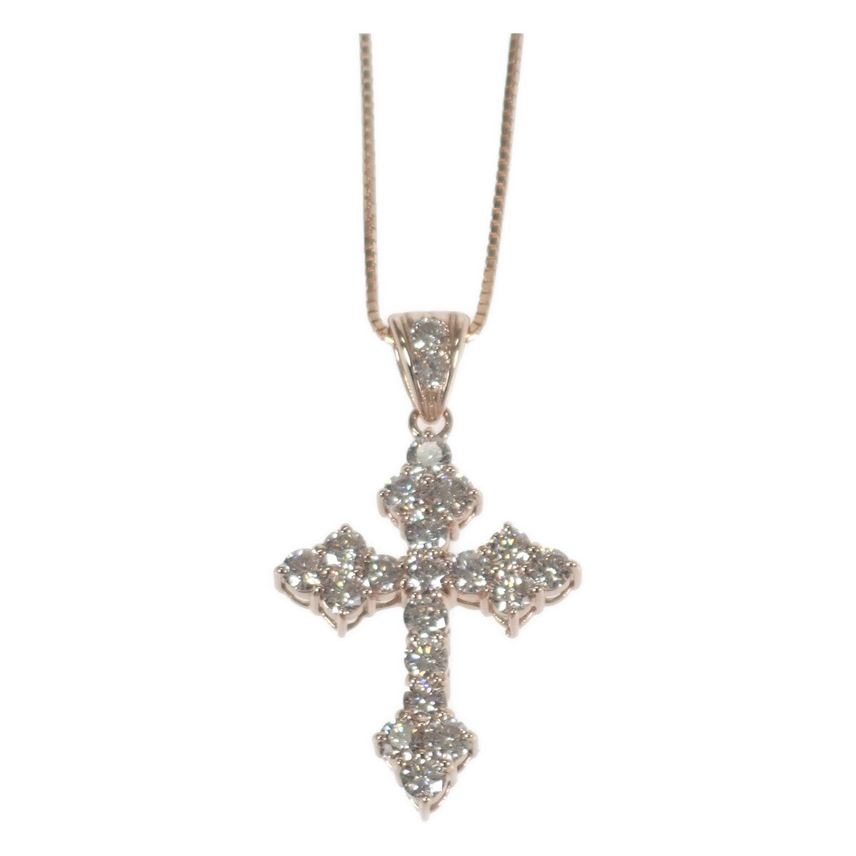 K18 Pink Gold Cross Design Necklace with 1.03ct Diamond for Women