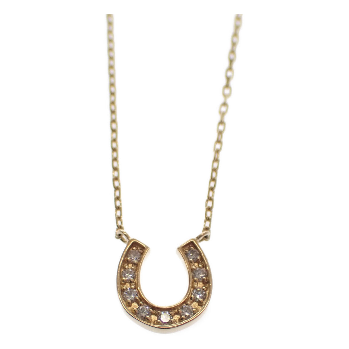 [LuxUness]  K18 Yellow Gold"Ponte Vecchio" Horseshoe Necklace with 0.04ct Diamond Pendant - Exquisite Jewelry for Women- Gold- (Pre-owned) in Excellent condition