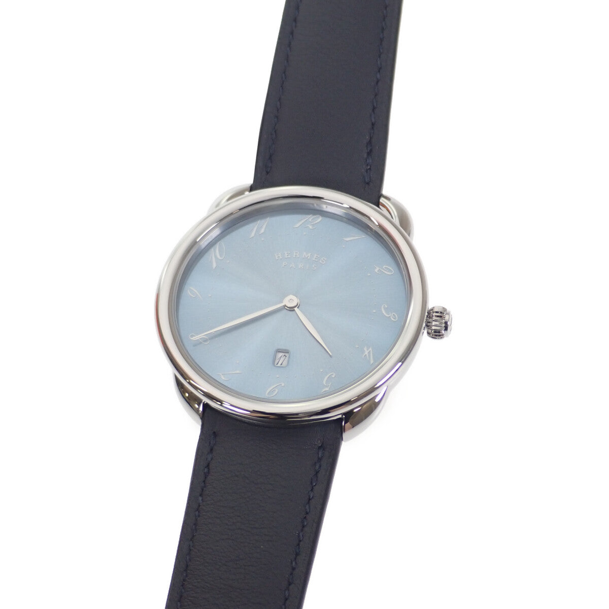Hermes Men's Arceau GM Watch AR7Q.810 in Stainless Steel and Leather Strap, Blue Dial (Pre-owned)  AR7Q.810