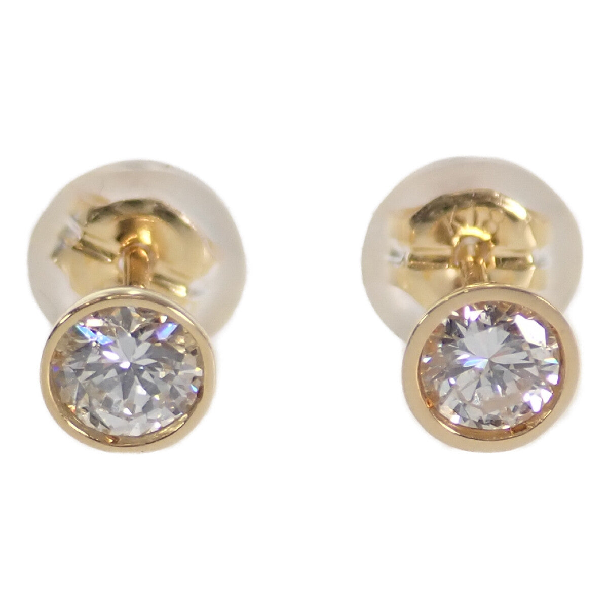 K18 Yellow Gold and Diamond Stud Earrings, Ladies', Diamond 0.157ct & 0.176ct, Preowned