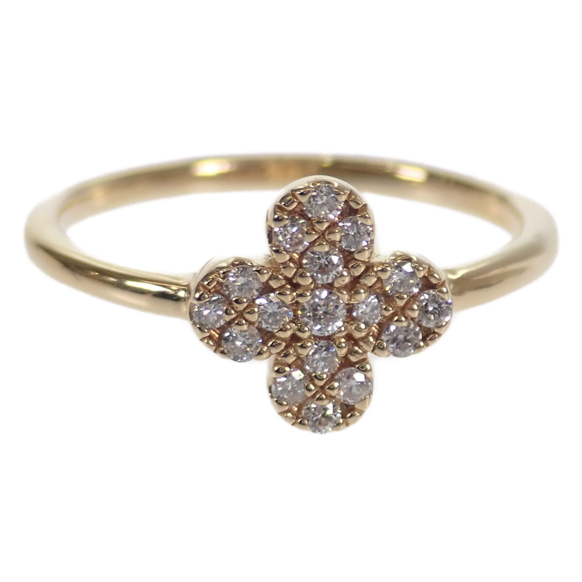 [LuxUness]  K18 Yellow Gold Clover Ring with Diamonds 0.15ct for Women in Excellent condition
