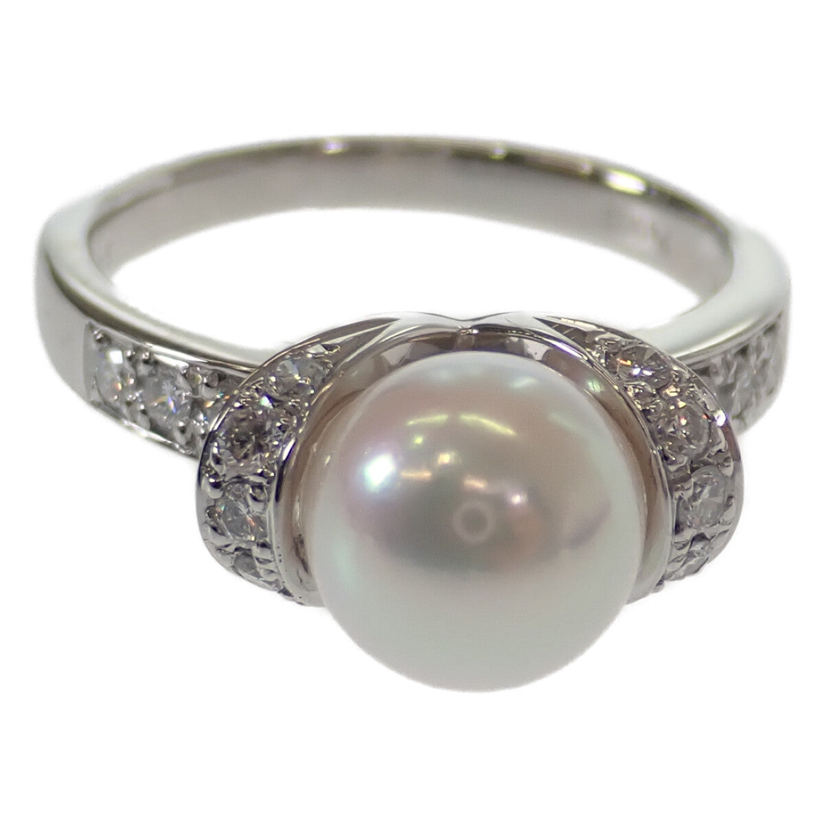 [LuxUness]  Platinum Pt900 Ring with Pearl about 8.0mm and Diamonds for Women in Excellent condition