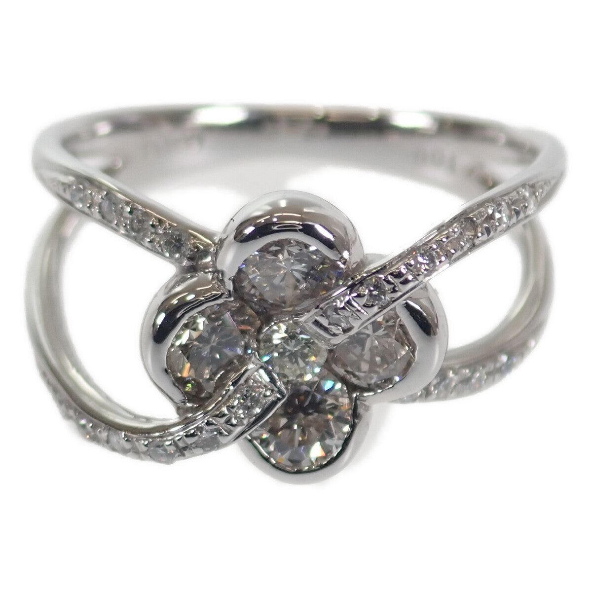 [LuxUness]  Four-leaf Clover Cross Design Ring - Pt900 Platinum & 1.00ct Diamond, Size 12 in Excellent condition