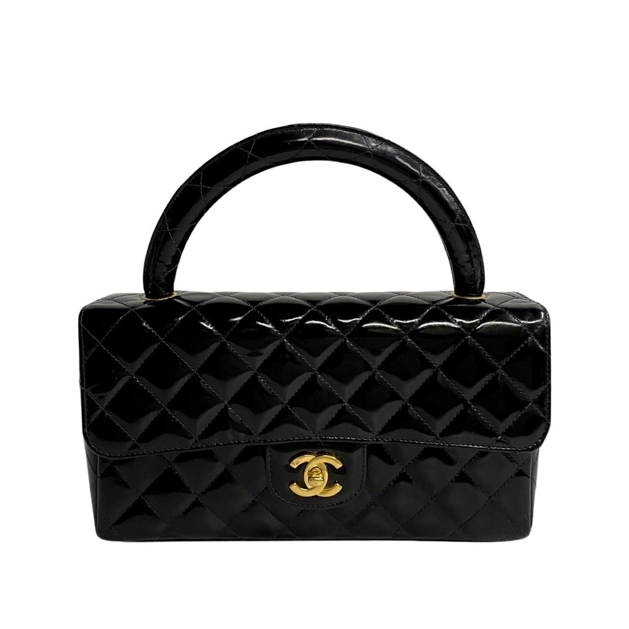 Quilted Patent Twin Top Flap Handbag