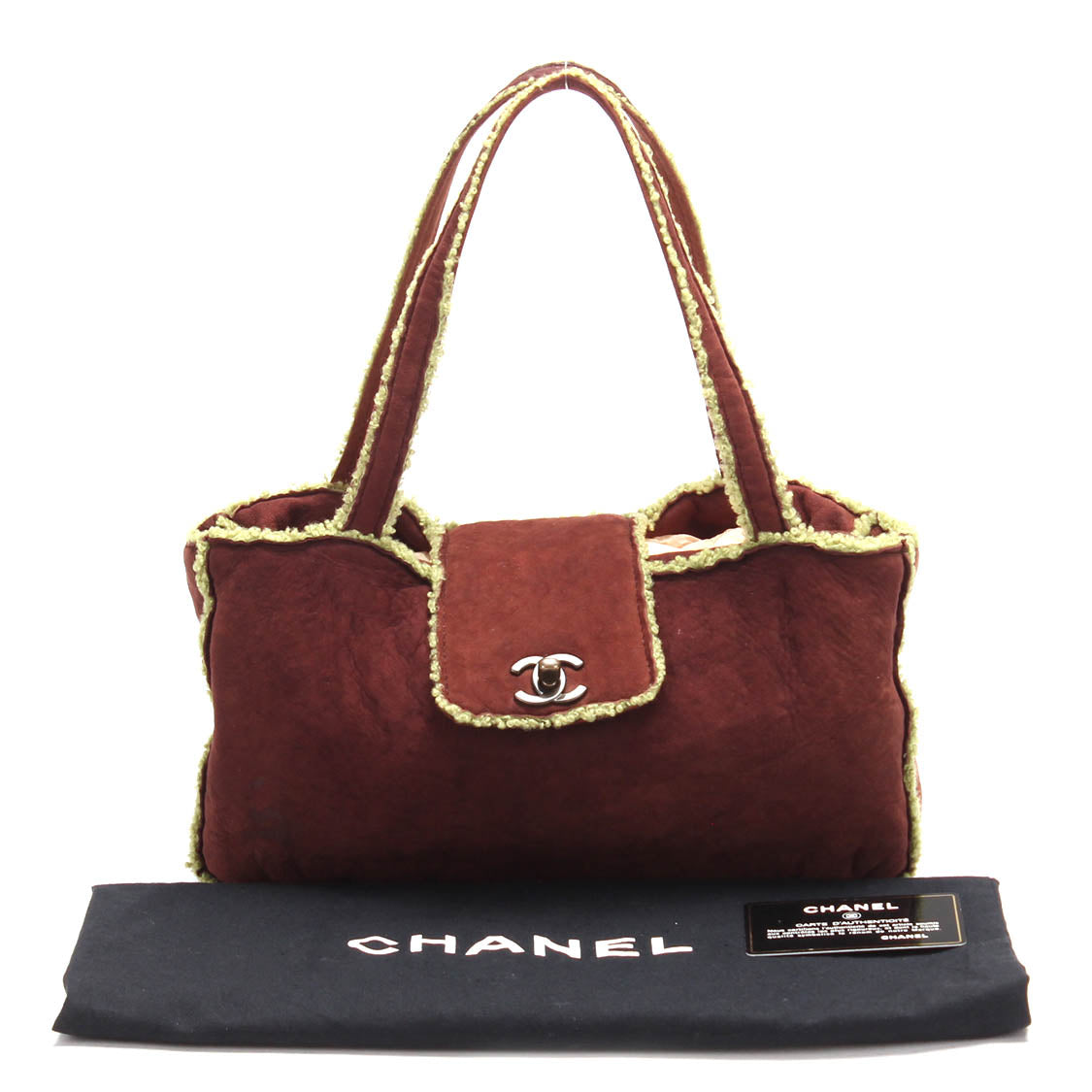 Suede &  Shearling Trim Handbag