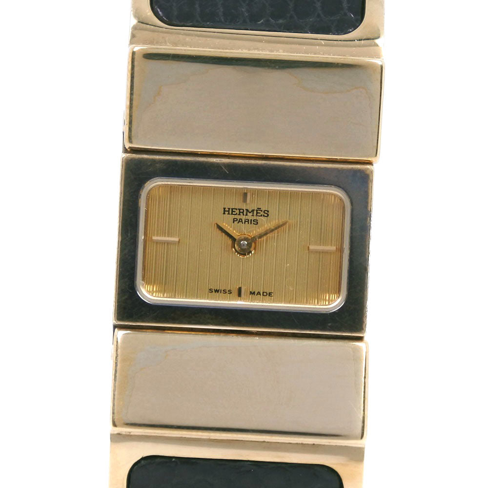 Hermes L01.201 Ladies' Watch, Gold Plated & Lizard Leather, Quartz, Analog Display, Gold Dial [Pre-owned] L01.201
