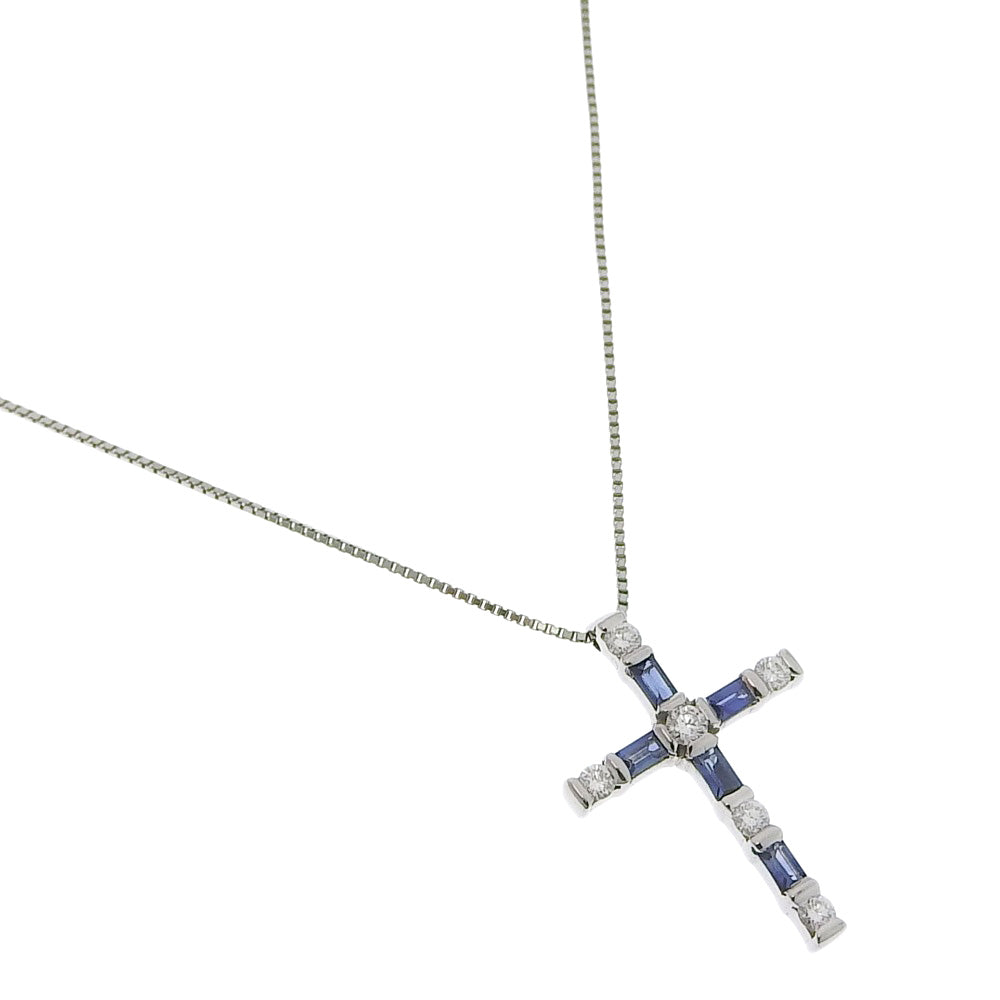 Damiani Lumiere Necklace - Cross Style, K18 White Gold, Diamond, and Sapphire - Women's