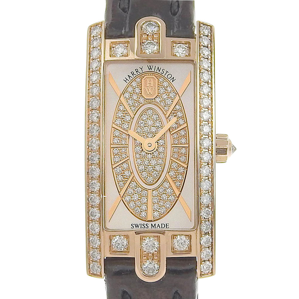 Harry Winston Avenue C Mini Watch, Bezel Diamond AVCQHM16RR045, Diamond/Leather/K18RG Imported from Switzerland, Women's Quartz Analog, White Shell Dial, Grade A-  AVCQHM16RR045