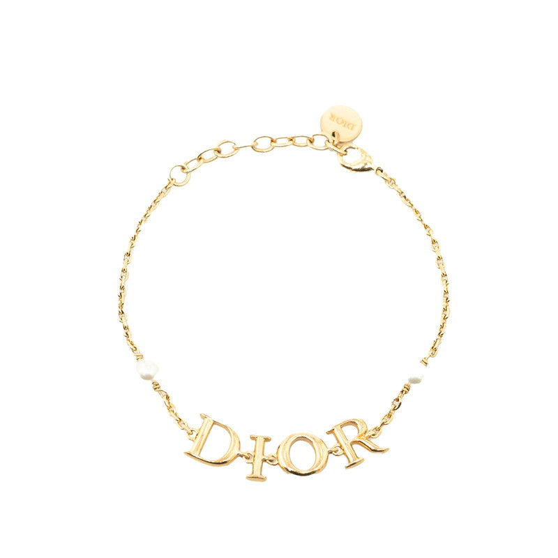 DIOR Gold Plated Logo and Fake Pearl Bracelet for Women