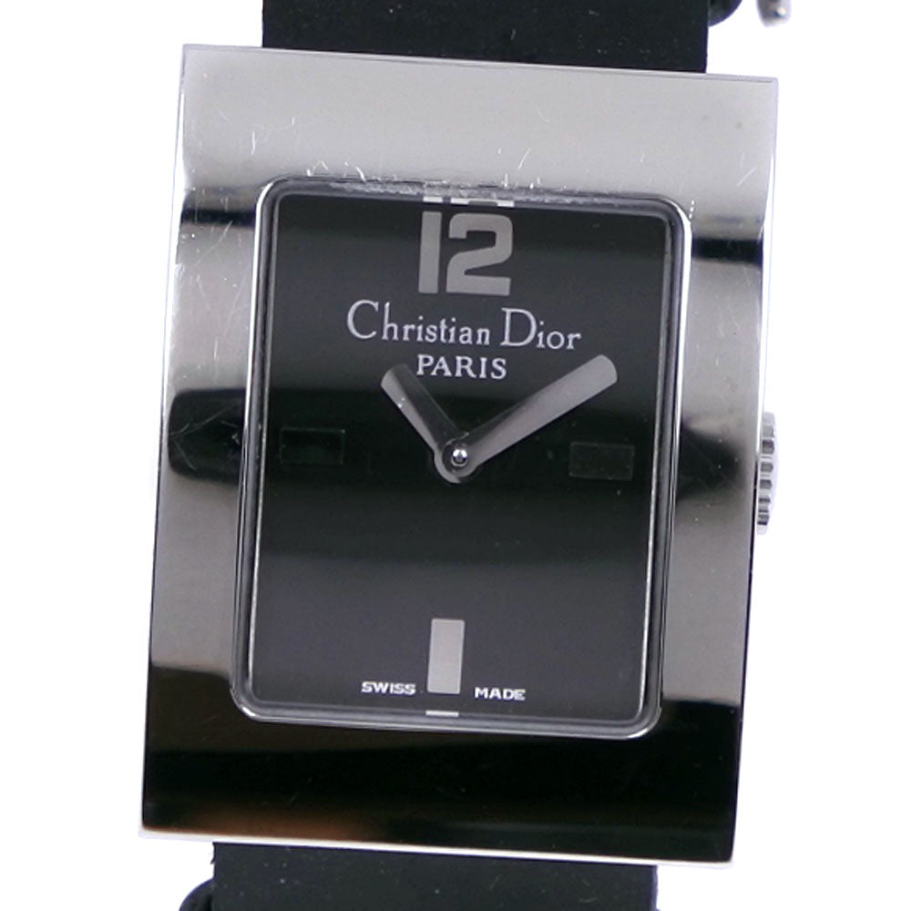 Christian Dior Malice Watch, Stainless Steel & Leather, Silver Quartz Analog, Women's, Black Dial [Pre-owned]. D78-109