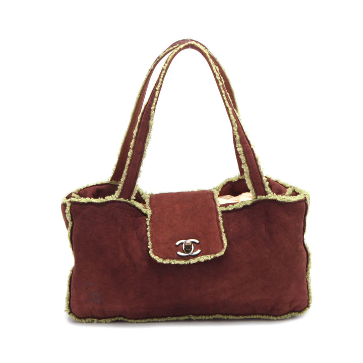 Suede &  Shearling Trim Handbag