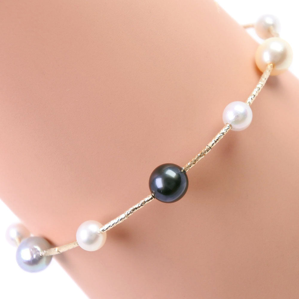 Akoya Pearl Bracelet of 5.5-7.0mm Diameter Accentuated with K18 Yellow Gold and White Pearls, Women's Preowned, A Rank