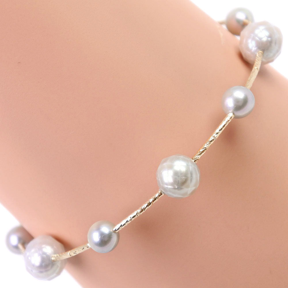 [LuxUness]  Akoya Pearl Bracelet, 6-9mm, Adorned with K18 Yellow Gold and White Pearls for Women, Pre-Owned, A Rank Metal Bracelet in Excellent condition
