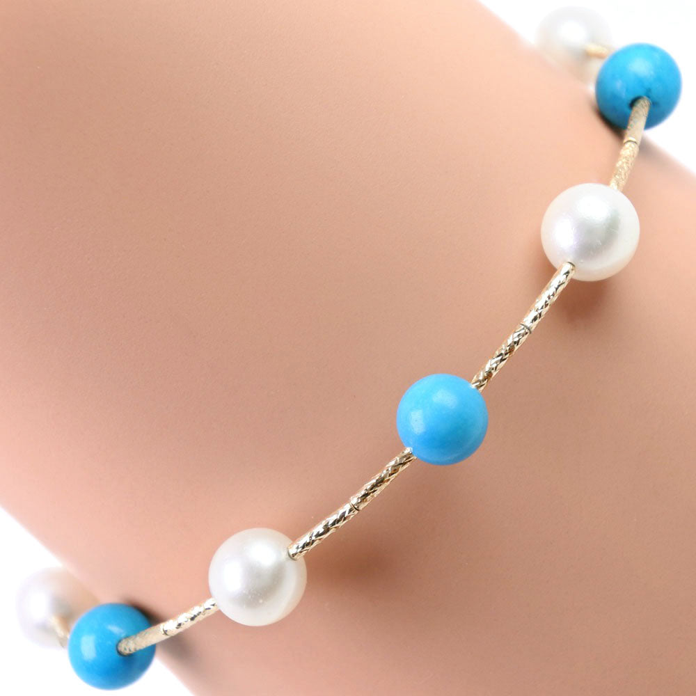 Akoya Pearl Bracelet, 6.5-7mm, with K18 Yellow Gold × Pearl in Aqua, Ladies, Preowned, A Rank