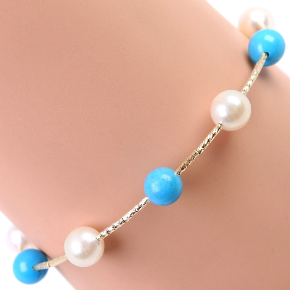 [LuxUness]  Akoya Pearl Bracelet, 6.5-7mm with K18 Yellow Gold × Pearl in Aqua, Women's Second Hand, A Rank Metal Bracelet in Excellent condition