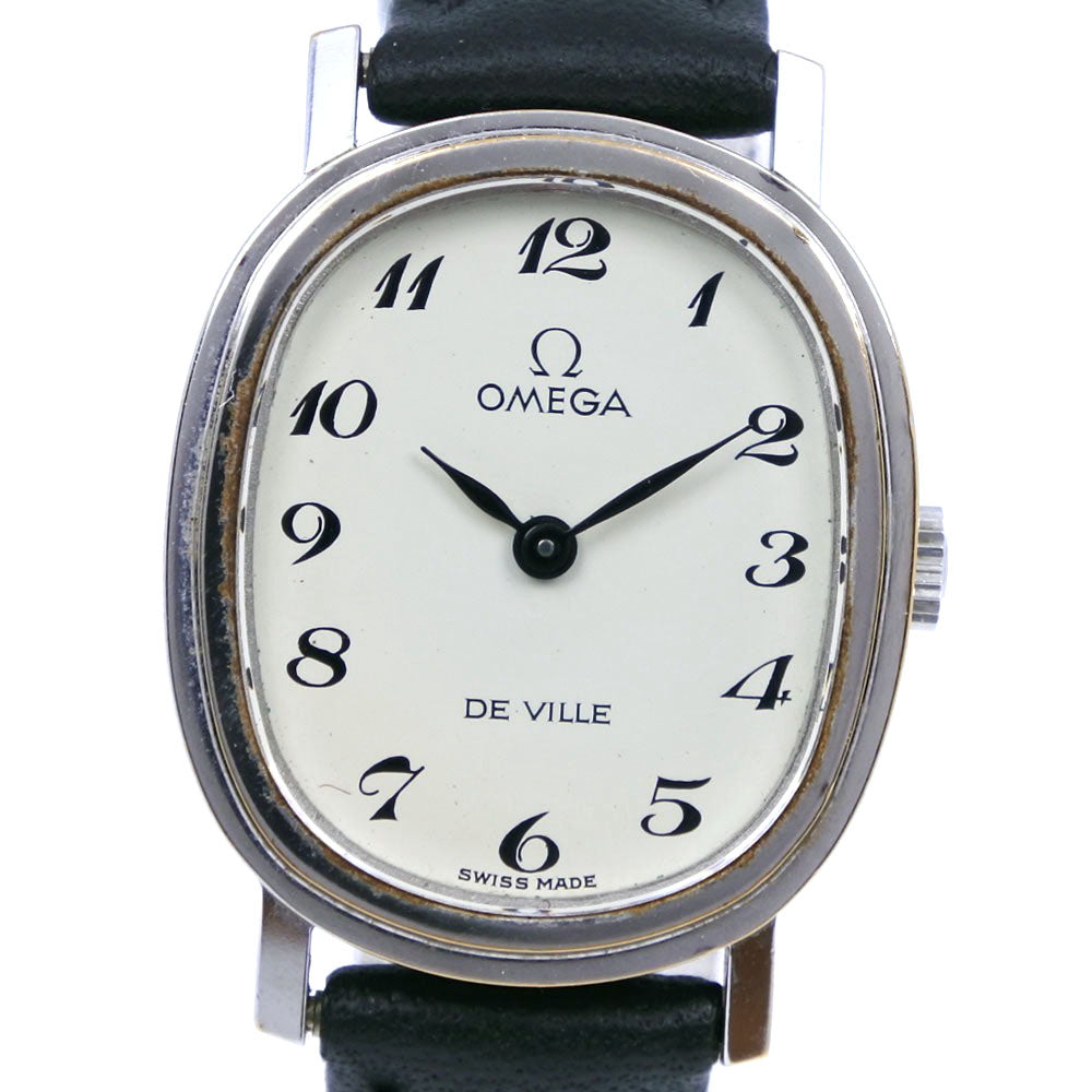 Omega De Ville Stainless Steel and Leather Wristwatch, Hand-Wound, Silver Dial, Ladies, Swiss Made, Cal. 625 [Used]