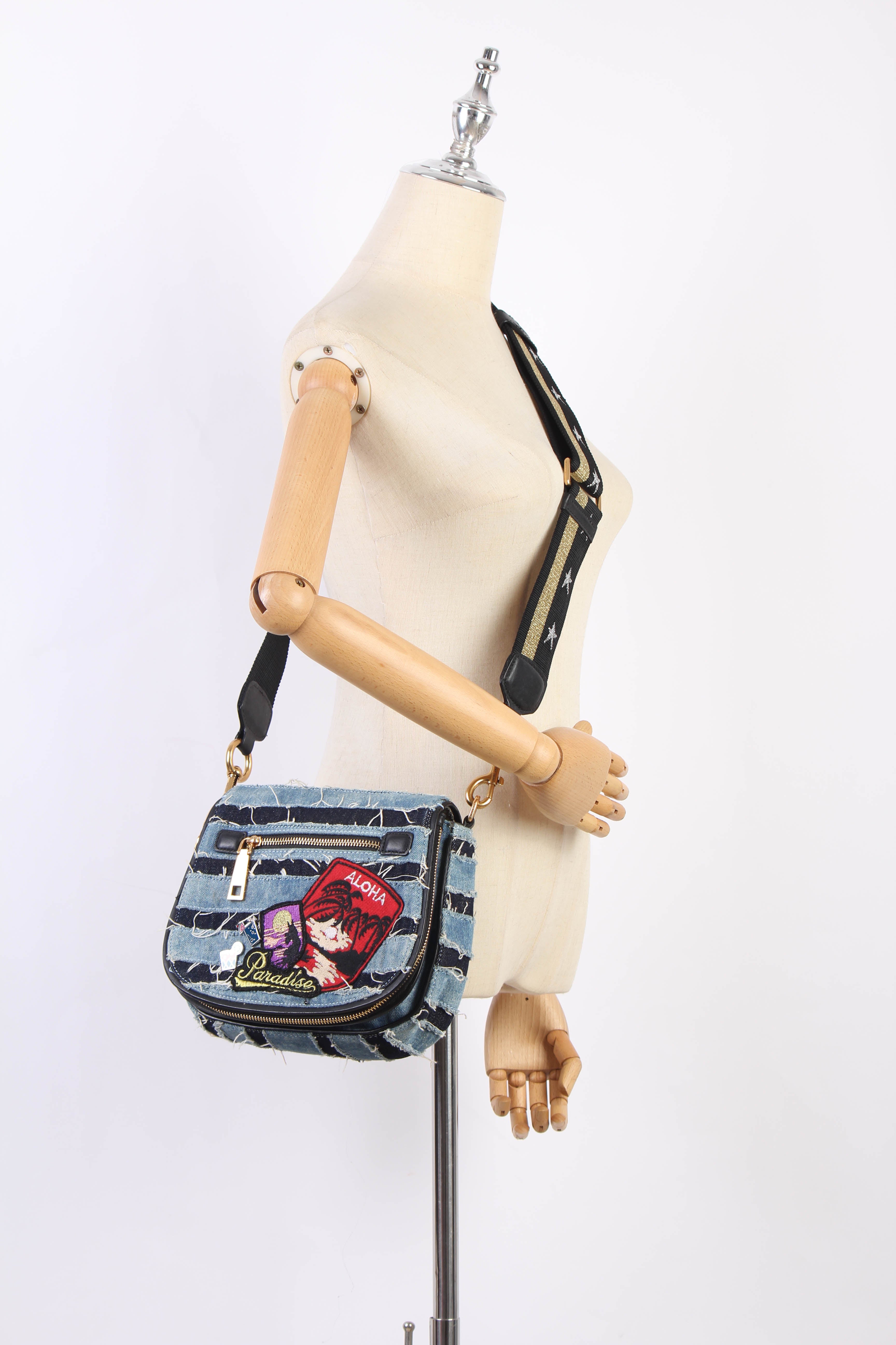 Embroidered Denim Shoulder Bag