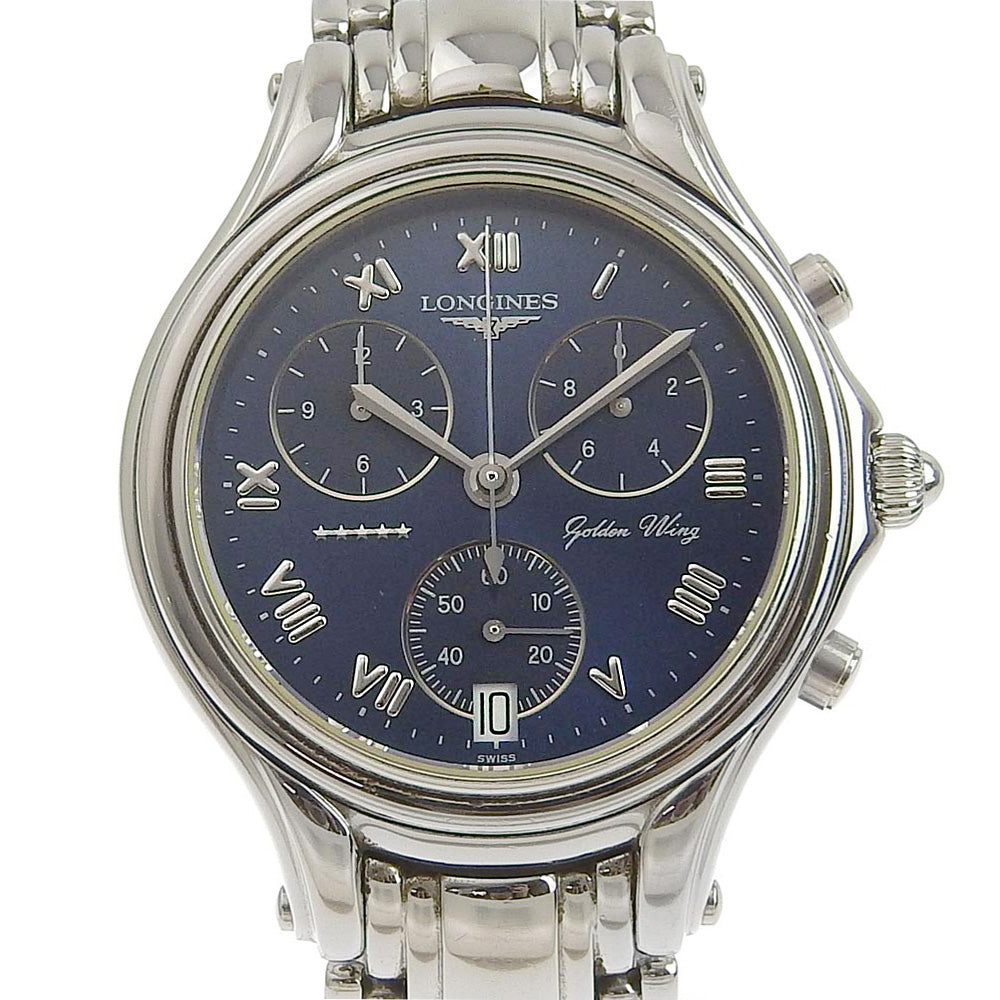 Longines  Longines Golden Wing L3.610.4 Stainless Steel Swiss Men's Silver Quartz Chronograph Navy Dial Wristwatch [Pre-owned] Metal Quartz L3.610.4 in Fair condition