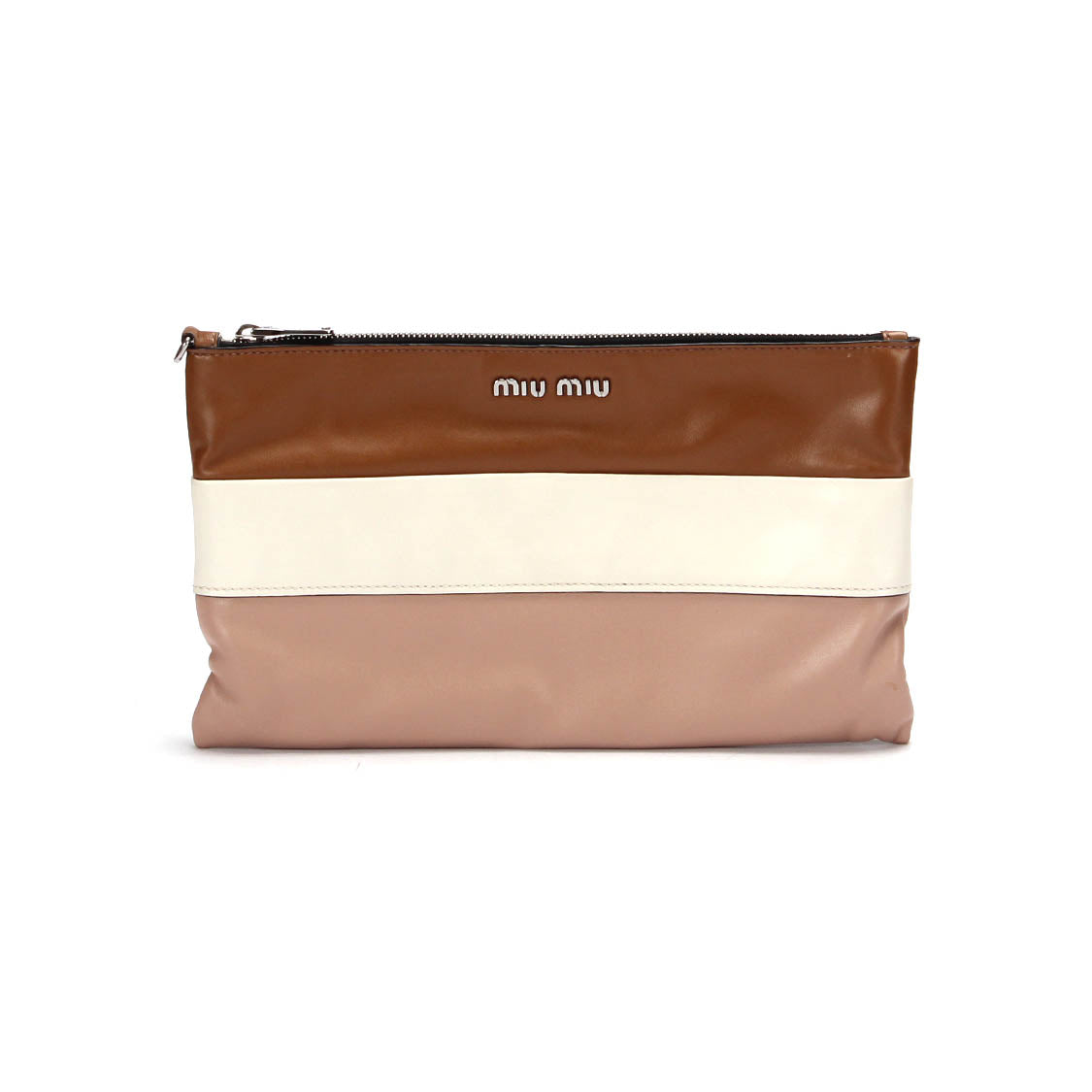 Tri-color Leather Zip Clutch Bag