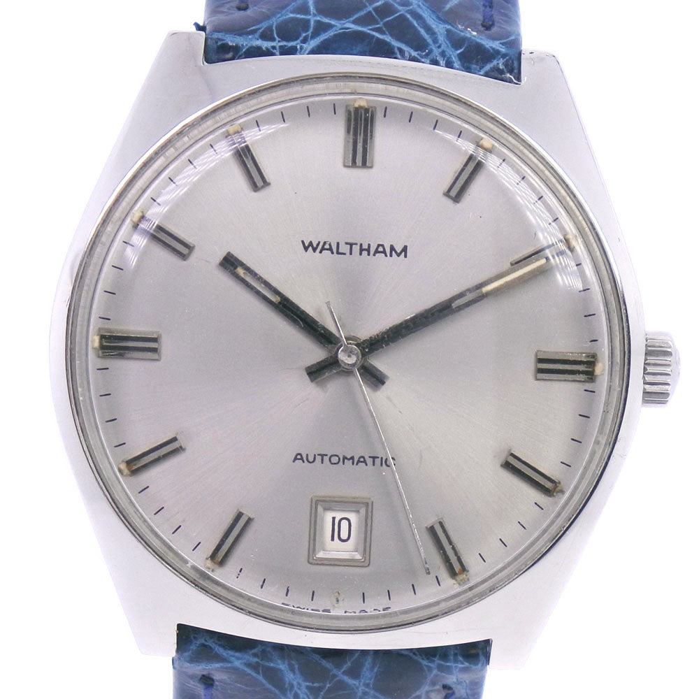 WALTHAM Unisex Stainless Steel and Leather Automatic Watch with Silver Dial