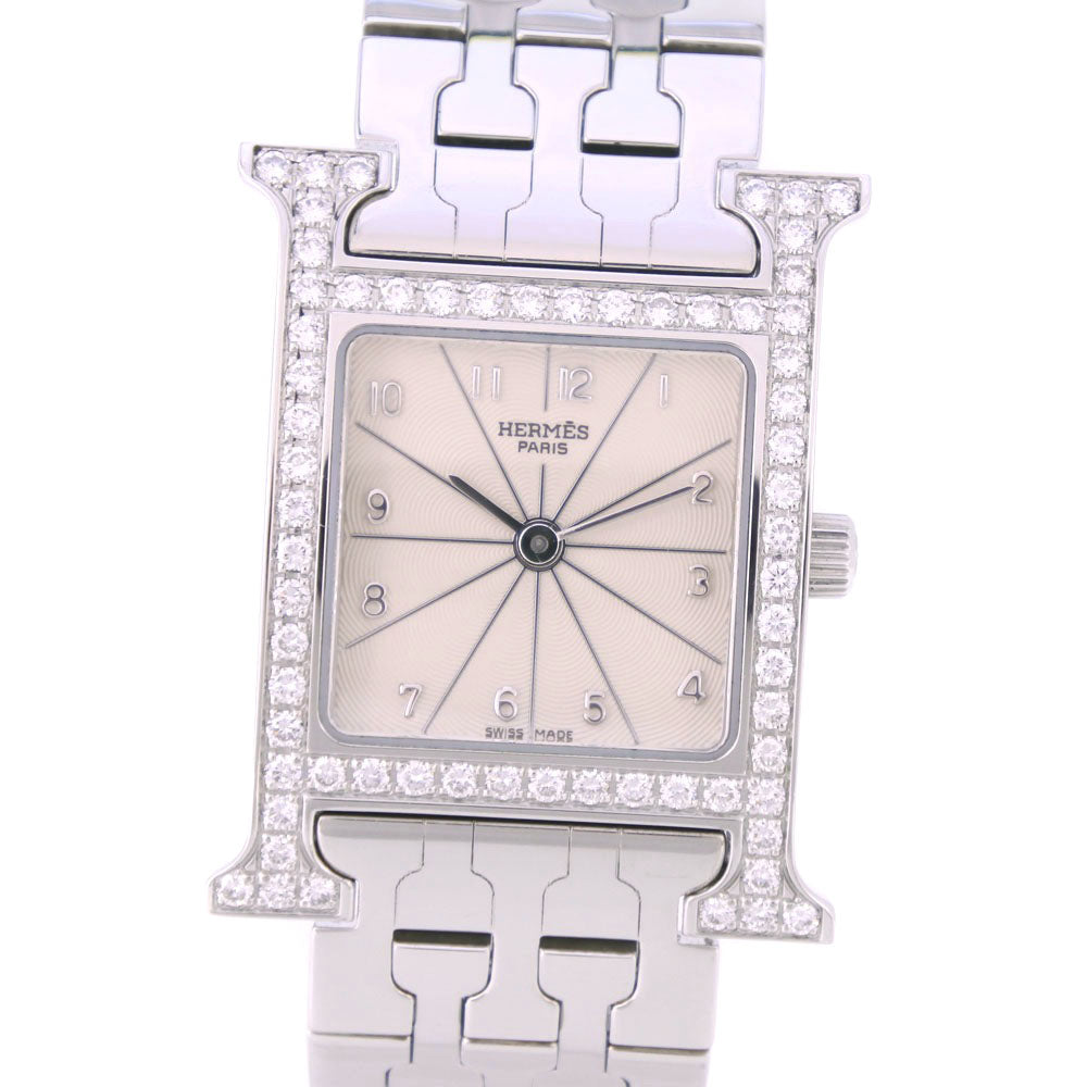 Hermes H Watch, Bezel Diamond HH1.230 Ladies Watch in Stainless Steel, Silver Quartz with Silver Dial (Pre-Owned, Grade A) HH1.230